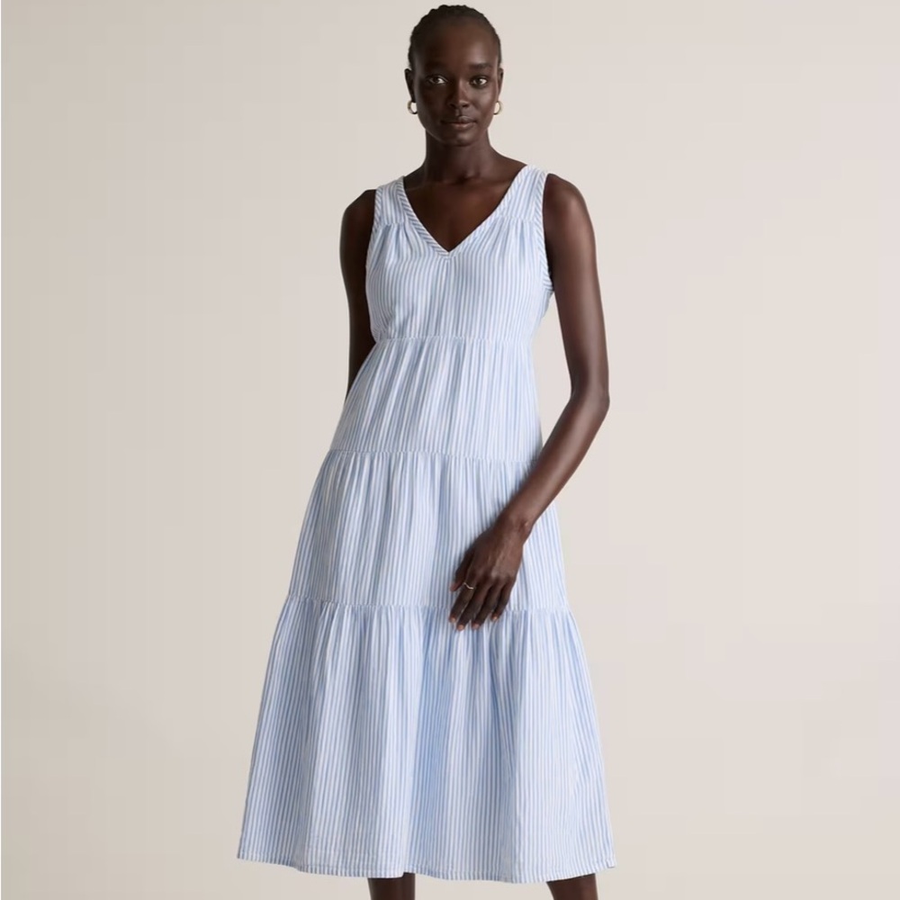 NWT 100% Organic Cotton Gauze Tiered Maxi Dress $129 Blue White Stripe